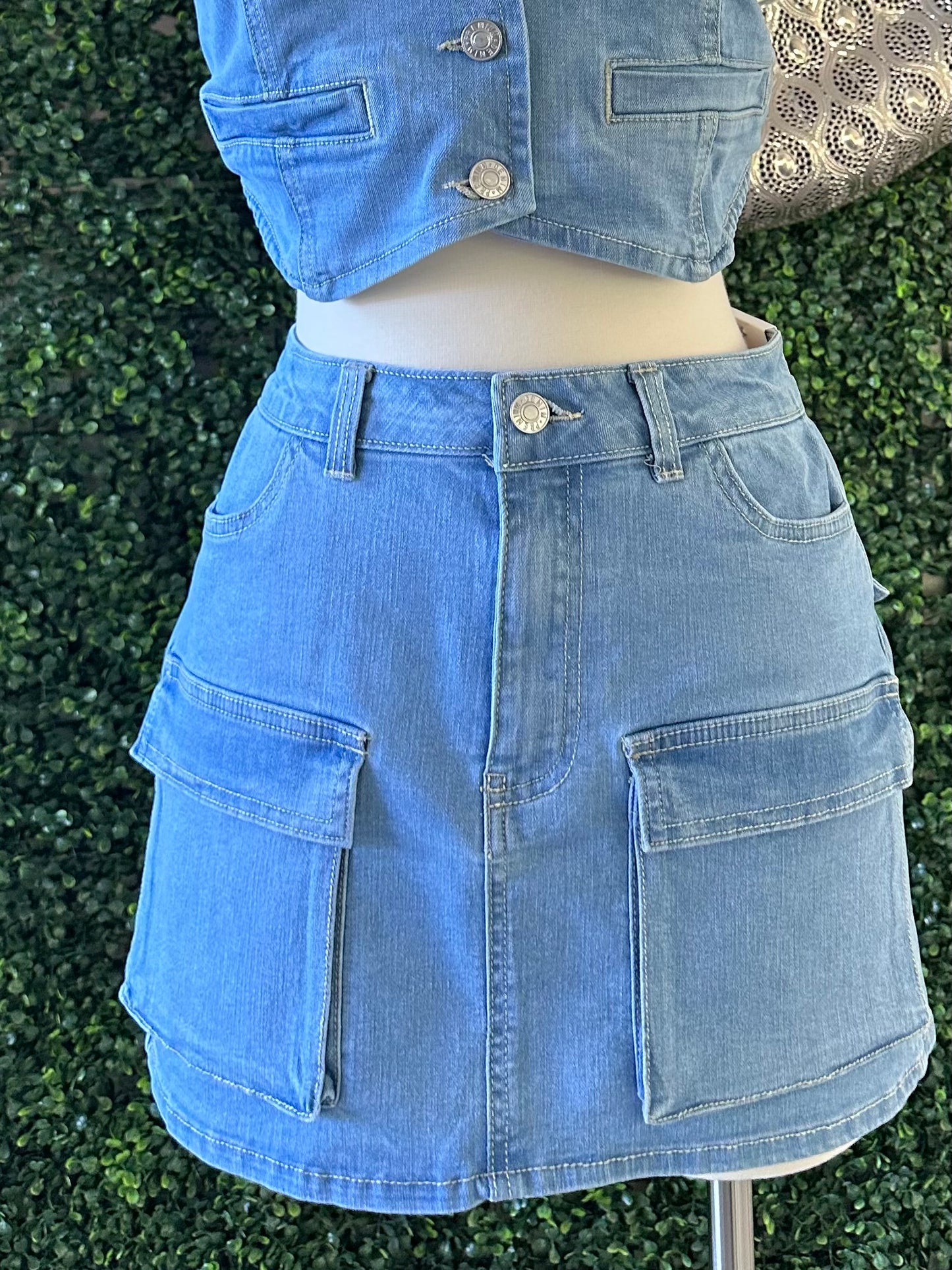 Out Of Pocket Denim Cargo Skirt