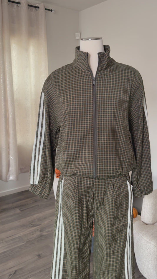 Booked and Busy Plaid Zip-Up Track Suit
